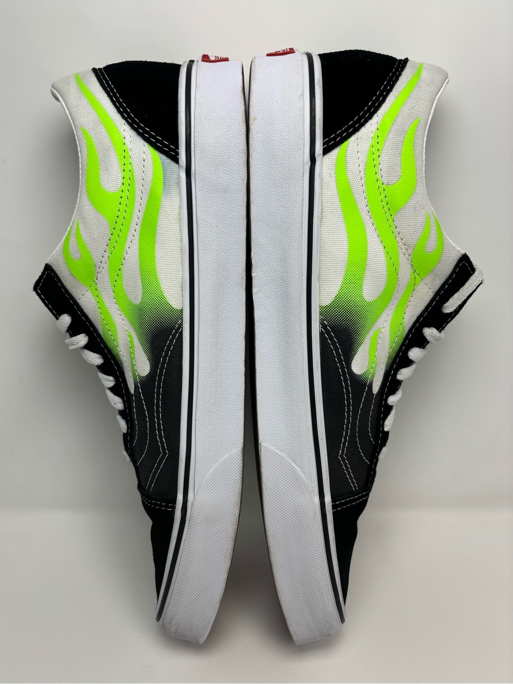 Vans Men’s Shoes Black & Neon Green Flame Old Skool Sneakers Size 13 - Picture 8 of 16